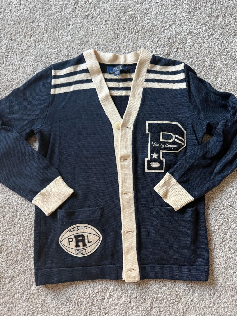 Polo by Ralph Lauren Navy and Cream Varsity Patch Cardigan